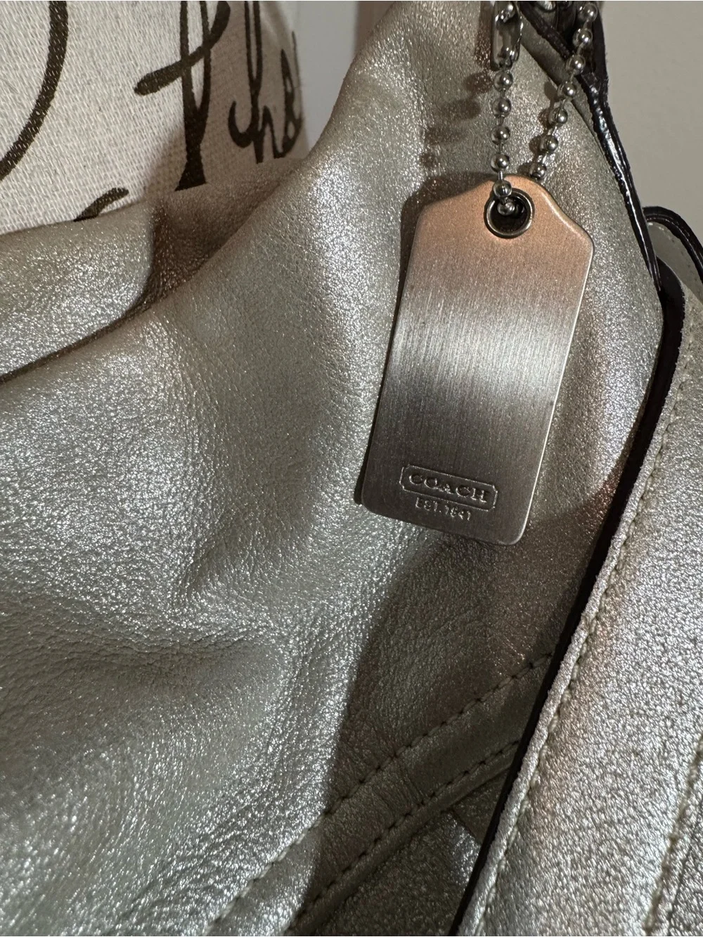 Vintage Coach Metallic Silver Goat Suede Pleated Belted Hobo Bag (Style 8B33)